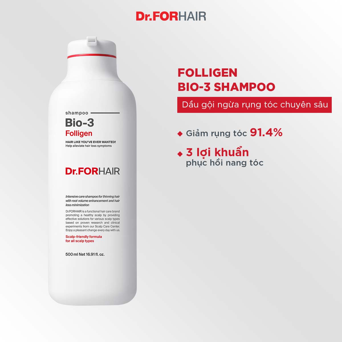 Dầu gội ngăn ngừa rụng tóc chuyên sâu Dr.FORHAIR FOLLIGEN BIO-3 500ml
