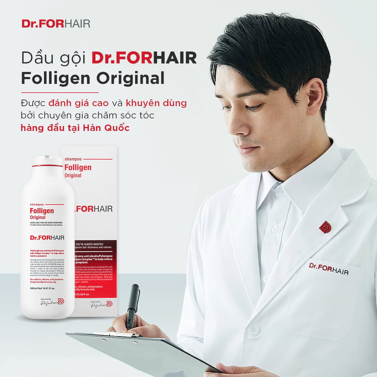 Dr.FORHAIR Folligen Original - dầu gội giảm rụng tóc được chuyên gia Hàn Quốc khuyên dùng