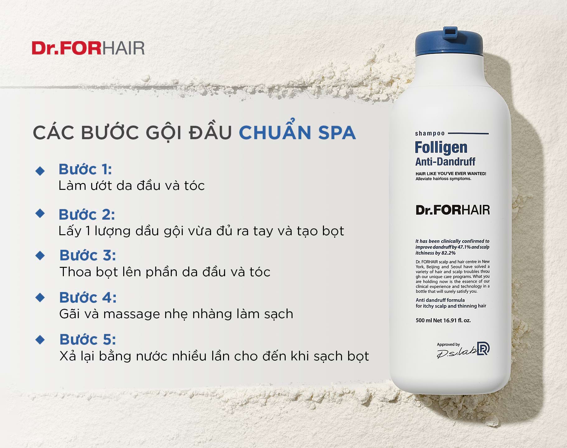 Các bước sử dụng dầu gội giảm gàu Folligen Anti - Dandruff hiệu quả