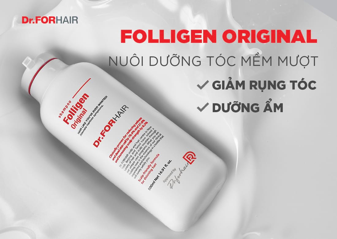 Dầu gội Folligen Original cung cấp dưỡng chất củng cố nang tóc, giảm rụng tóc sau 6 tuần